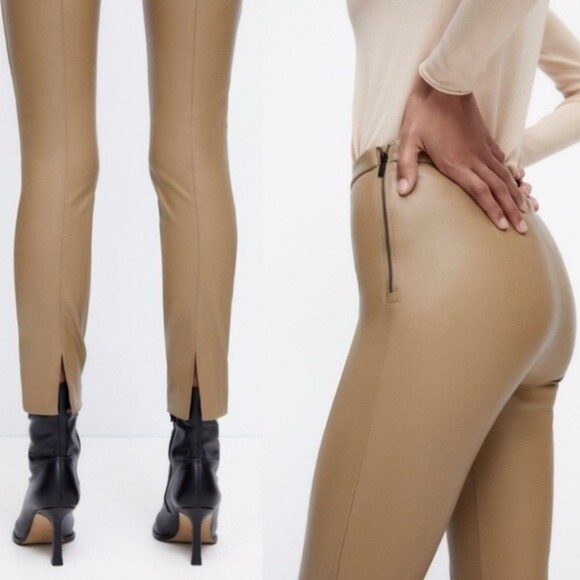 💫SALE💫Zara Taupe Tan Faux Leather Leggings size. Medium - Picture 3 of 9
